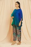 Meghna Panchmatia_Blue Pure Silk Plain Round Ombre Kaftan And Pant Set _Online_at_Aza_Fashions