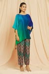 Buy_Meghna Panchmatia_Blue Pure Silk Plain Round Ombre Kaftan And Pant Set _Online_at_Aza_Fashions