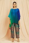 Shop_Meghna Panchmatia_Blue Pure Silk Plain Round Ombre Kaftan And Pant Set 