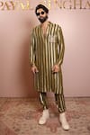 Buy_PS Men by Payal Singhal_Green Banarasi Georgette Embroidered Stripe Bomber Kurta And Jogger Pant Set _at_Aza_Fashions