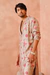 Buy_PS Men by Payal Singhal_Grey Lurex Printed Gulbagh Bomber Kurta And Jogger Pant Set _at_Aza_Fashions