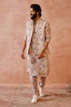 Shop_PS Men by Payal Singhal_Pink Linen Printed Nargis Bundi And Jogger Pant Set _at_Aza_Fashions