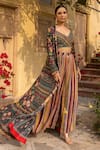 Shop_Sandhya Shah_Green Georgette Printed Floral V Neck Cape Palazzo Set _at_Aza_Fashions