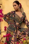 Buy_Sandhya Shah_Green Georgette Printed Floral V Neck Cape Palazzo Set _Online_at_Aza_Fashions