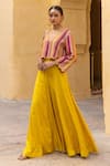 Sandhya Shah_Yellow Lining  Shantoon And Cotton Printed Crop Top & Sharara Set _Online_at_Aza_Fashions