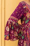 Shop_Sandhya Shah_Wine Georgette Printed Floral Round Gathered Dress _Online_at_Aza_Fashions