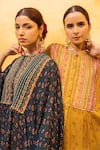 Sandhya Shah_Green Mandarin Collar Floral Printed Chiffon Kaftan And Palazzo Set _Online_at_Aza_Fashions
