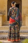 Shop_Sandhya Shah_Green Raw Silk Printed Floral Mandarin Collar Anarkali With Dupatta _at_Aza_Fashions