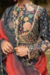 Buy_Sandhya Shah_Green Raw Silk Printed Floral Mandarin Collar Anarkali With Dupatta _Online_at_Aza_Fashions