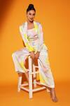 Shop Kyra By Nina + Deepika Multi Color Modal, Satin Round Art Romance Brush Stroke Print Jacket Pant Set Online at Aza Fashions Shop_Kyra By Nina + Deepika_Multi Color Modal, Satin Round Art Romance Brush Stroke Print Jacket Pant Set _Online_at_Aza_Fashions