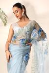 Kyra By Nina + Deepika Blue Silk Organza Blooming Iris Hand Painted Saree With Unstitched Blouse Fabric Online at Aza Fashions Kyra By Nina + Deepika_Blue Silk Organza Blooming Iris Hand Painted Saree With Unstitched Blouse Fabric _Online_at_Aza_Fashions
