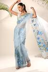 Buy Kyra By Nina + Deepika Blue Silk Organza Blooming Iris Hand Painted Saree With Unstitched Blouse Fabric Online at Aza Fashions Buy_Kyra By Nina + Deepika_Blue Silk Organza Blooming Iris Hand Painted Saree With Unstitched Blouse Fabric _Online_at_Aza_Fashions
