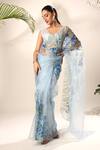 Buy Kyra By Nina + Deepika Blue Silk Organza Blooming Iris Hand Painted Saree With Unstitched Blouse Fabric at Aza Fashions Buy_Kyra By Nina + Deepika_Blue Silk Organza Blooming Iris Hand Painted Saree With Unstitched Blouse Fabric _at_Aza_Fashions