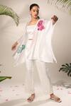 Kyra By Nina + Deepika_Ivory Satin Open , Square Hand Painted Dancing Bettas Jacket Pant Set _Online_at_Aza_Fashions