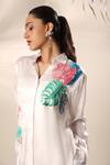 Shop Kyra By Nina + Deepika Ivory Modal, Satin Collared Hand Painted Monstera And Flamingo Shirt With Pant Online at Aza Fashions Shop_Kyra By Nina + Deepika_Ivory Modal, Satin Collared Hand Painted Monstera And Flamingo Shirt With Pant _Online_at_Aza_Fashions