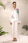 Buy Kyra By Nina + Deepika Ivory Modal, Satin Collared Hand Painted Monstera And Flamingo Shirt With Pant at Aza Fashions Buy_Kyra By Nina + Deepika_Ivory Modal, Satin Collared Hand Painted Monstera And Flamingo Shirt With Pant _at_Aza_Fashions