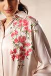 Kyra By Nina + Deepika_Beige Modal, Satin Embroidery Collared Placement Hand Painted Shirt _Online_at_Aza_Fashions