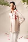 Buy_Kyra By Nina + Deepika_Beige Modal, Satin Embroidery Collared Placement Hand Painted Shirt _Online_at_Aza_Fashions