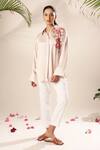 Buy_Kyra By Nina + Deepika_Beige Modal, Satin Embroidery Collared Placement Hand Painted Shirt _at_Aza_Fashions