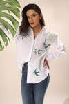 Kyra By Nina + Deepika White Cotton Collared Hand Painted Flying Birds Shirt Online at Aza Fashions Kyra By Nina + Deepika_White Cotton Collared Hand Painted Flying Birds Shirt _Online_at_Aza_Fashions