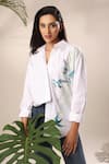 Shop Kyra By Nina + Deepika White Cotton Collared Hand Painted Flying Birds Shirt Online at Aza Fashions Shop_Kyra By Nina + Deepika_White Cotton Collared Hand Painted Flying Birds Shirt _Online_at_Aza_Fashions