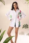 Buy Kyra By Nina + Deepika White Cotton Embroidery Collared Hand Painted Heliconia Shirt at Aza Fashions Buy_Kyra By Nina + Deepika_White Cotton Embroidery Collared Hand Painted Heliconia Shirt _at_Aza_Fashions
