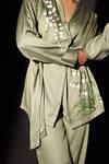 Buy_Kyra By Nina + Deepika_Green Cotton, Rayon, Satin Embroidery Hand Painted Lilies Jacket And Pant Set _Online_at_Aza_Fashions
