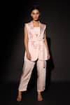 Buy Kyra By Nina + Deepika Pink Modal, Satin Collared Sakura Desire Hand Painted Waistcoat And Pant Set at Aza Fashions Buy_Kyra By Nina + Deepika_Pink Modal, Satin Collared Sakura Desire Hand Painted Waistcoat And Pant Set _at_Aza_Fashions