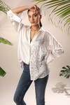 Shop Kyra By Nina + Deepika Ivory Modal, Satin Collared Summer Garden Hand Painted Shirt Online at Aza Fashions Shop_Kyra By Nina + Deepika_Ivory Modal, Satin Collared Summer Garden Hand Painted Shirt _Online_at_Aza_Fashions