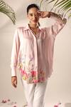 Kyra By Nina + Deepika Pink Modal, Satin Collared Take Me To The Dreamland Hand Painted Shirt Online at Aza Fashions Kyra By Nina + Deepika_Pink Modal, Satin Collared Take Me To The Dreamland Hand Painted Shirt _Online_at_Aza_Fashions