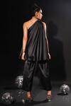 Shop_Kyra By Nina + Deepika_Black Silk, Satin One Shoulder Talking To The Stars Hand Painted And Pant Set _at_Aza_Fashions