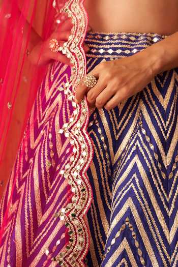 Buy_ANGAD SINGH_Purple Silk, Crepe Gota Patti, Mirrors Boat Neck Embroidered Lehenga Set _Online_at_Aza_Fashions