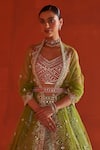 Angad Singh_Multi Color Raw Silk Embroidered Mirror And Gota Work V Neck Panelled Lehenga Set _Online_at_Aza_Fashions