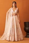 Buy_Angad Singh_Pink Raw Silk Embroidered Mirror Deep V Neck Threads And Bridal Lehenga Set_at_Aza_Fashions