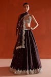 Buy_Angad Singh_Brown Raw Silk Embroidered Mirror Deep V Neck Sequin And Lehenga Set _at_Aza_Fashions