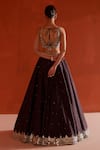 Shop_Angad Singh_Brown Raw Silk Embroidered Mirror Deep V Neck Sequin And Lehenga Set _at_Aza_Fashions