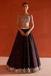 Angad Singh_Brown Raw Silk Embroidered Mirror Deep V Neck Sequin And Lehenga Set _at_Aza_Fashions