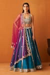Buy_Angad Singh_Blue Silk, Crepe Mirrors, Sequins, Zari Round Neck And Embroidered Lehenga Set _at_Aza_Fashions