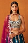 Angad Singh_Blue Silk, Crepe Mirrors, Sequins, Zari Round Neck And Embroidered Lehenga Set _at_Aza_Fashions