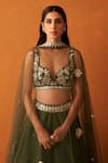 Shop_Angad Singh_Green Silk, Crepe Mirrors, Sequins, Embroidery Plunge Neck, And Zari Lehenga Set _Online_at_Aza_Fashions