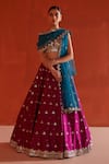 Buy_Angad Singh_Purple Silk, Crepe Mirrors, Sequins, Zari Plunge Neck And Embroidered Lehenga Set _at_Aza_Fashions