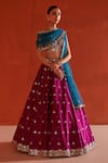 Angad Singh_Purple Silk, Crepe Mirrors, Sequins, Zari Plunge Neck And Embroidered Lehenga Set _Online_at_Aza_Fashions