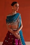 Shop_Angad Singh_Purple Silk, Crepe Mirrors, Sequins, Zari Plunge Neck And Embroidered Lehenga Set _Online_at_Aza_Fashions