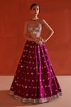 Angad Singh_Purple Silk, Crepe Mirrors, Sequins, Zari Plunge Neck And Embroidered Lehenga Set _at_Aza_Fashions