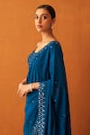 Buy_Angad Singh_Blue Embroidered Thread And Mirror Work Square Neck Saree & Blouse Set _Online_at_Aza_Fashions