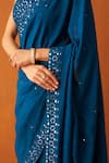 Shop_Angad Singh_Blue Embroidered Thread And Mirror Work Square Neck Saree & Blouse Set _Online_at_Aza_Fashions