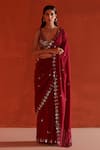 Buy_Angad Singh_Maroon Embroidered Thread And Mirror Work Plunge V Saree & Blouse Set _at_Aza_Fashions