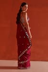 Angad Singh_Maroon Embroidered Thread And Mirror Work Plunge V Saree & Blouse Set _at_Aza_Fashions