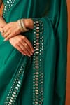 Angad Singh_Green Embroidered Thread And Mirror Work Plunge V Saree & Blouse Set_Online_at_Aza_Fashions