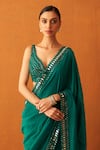 Buy_Angad Singh_Green Embroidered Thread And Mirror Work Plunge V Saree & Blouse Set_Online_at_Aza_Fashions